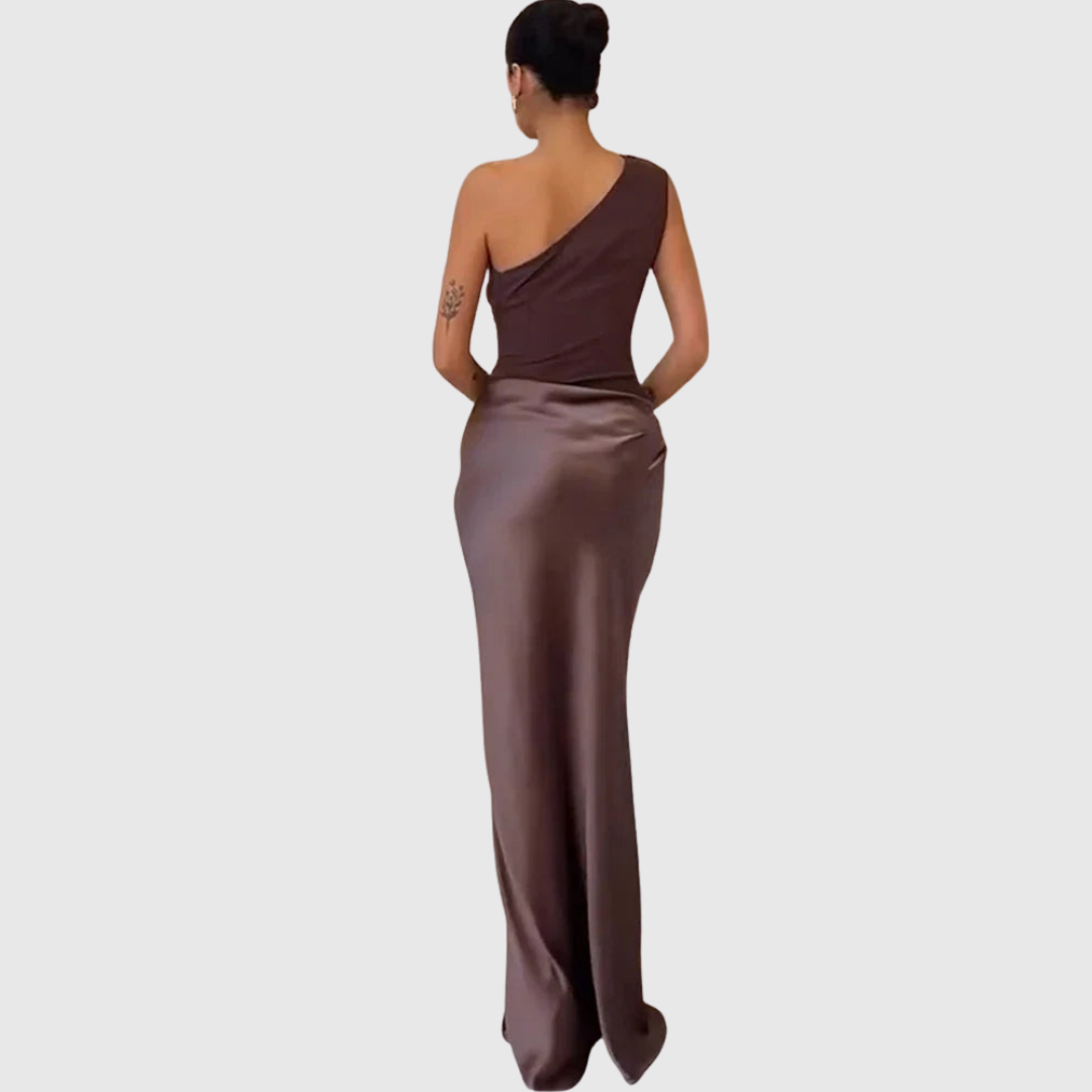 ALEIDA | SATIN ONE-SHOULDER MAXI DRESS