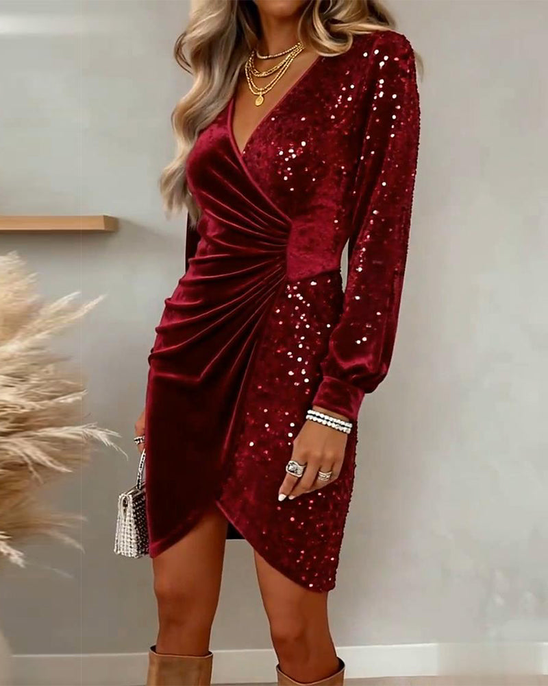 EMILIA | SEQUINED VELVET WRAP DRESS