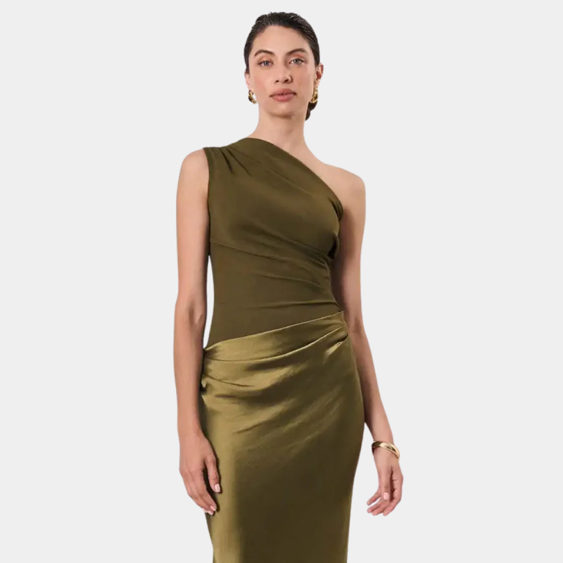 ALEIDA | SATIN ONE-SHOULDER MAXI DRESS