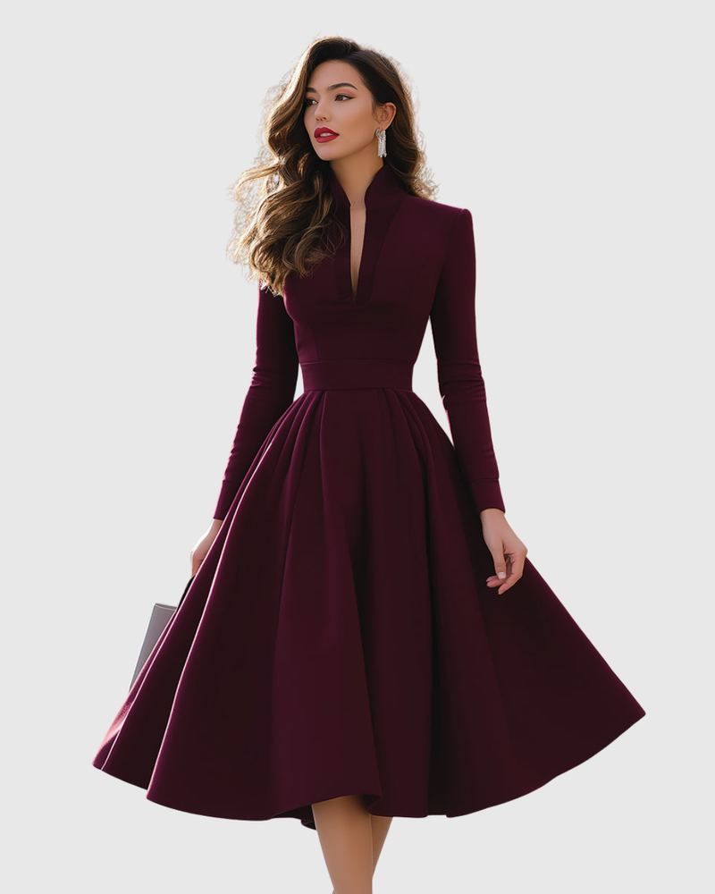 AVELINA | REFINED V-NECK MIDI DRESS