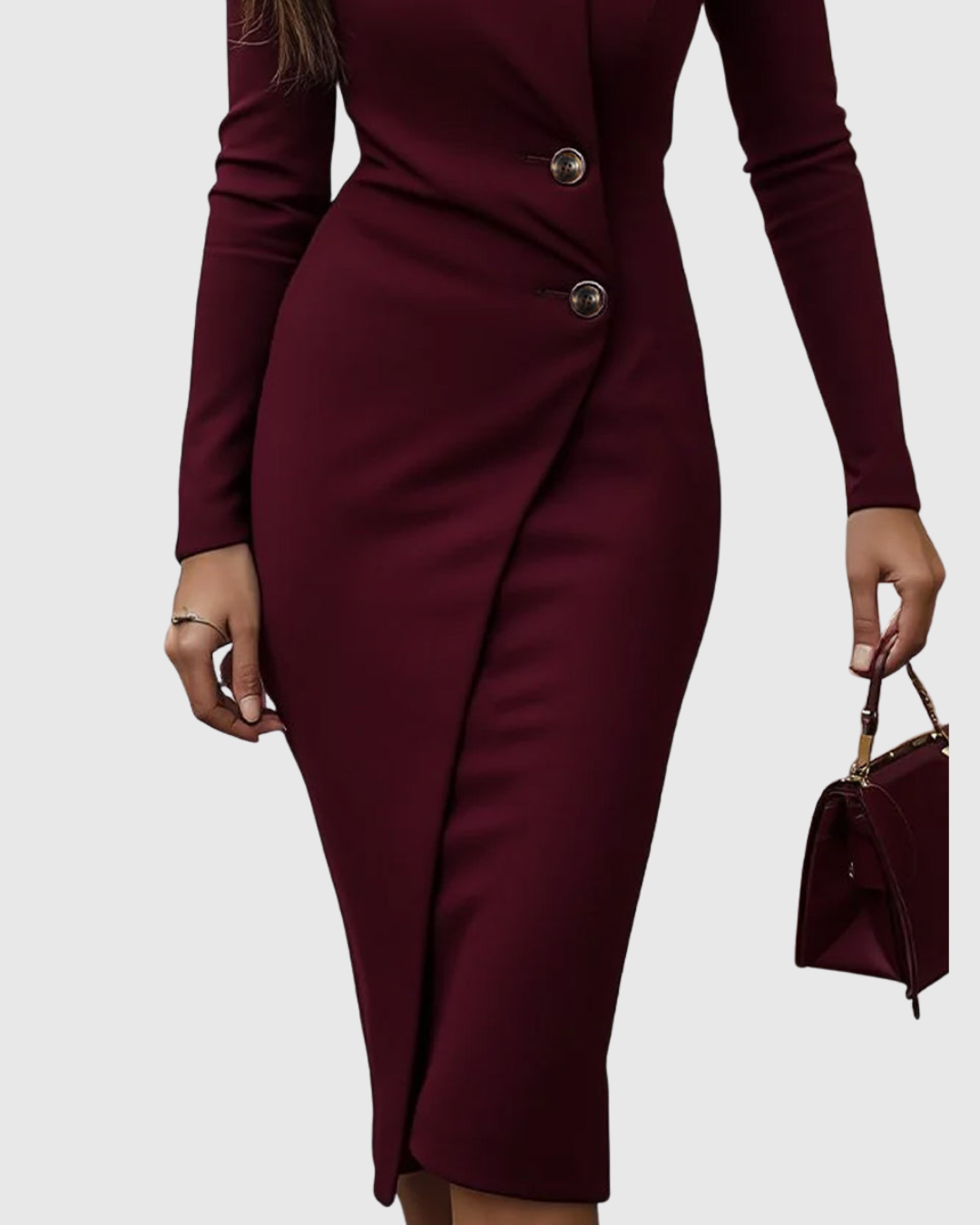 LUNED | BURGUNDY WRAP-FRONT BUTTONED MIDI DRESS