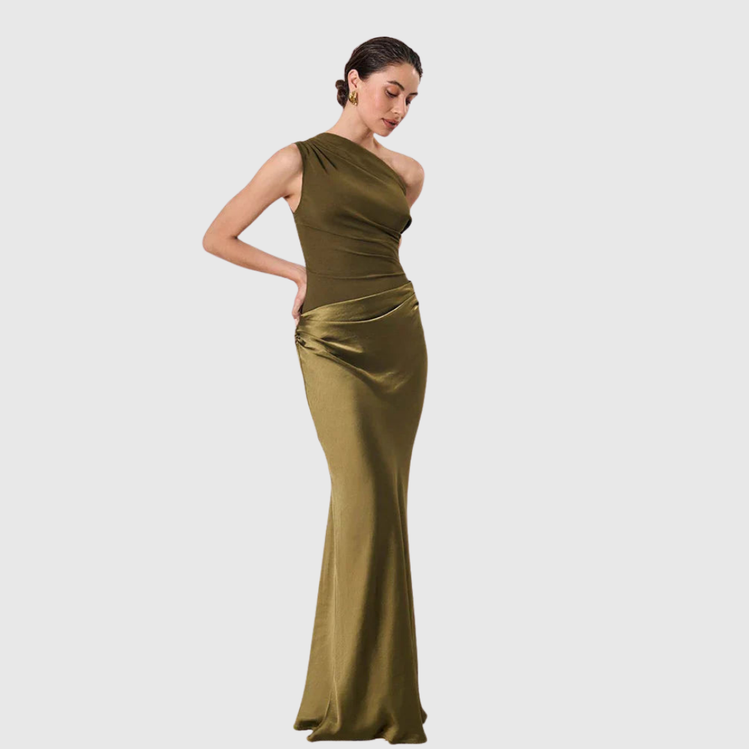 ALEIDA | SATIN ONE-SHOULDER MAXI DRESS