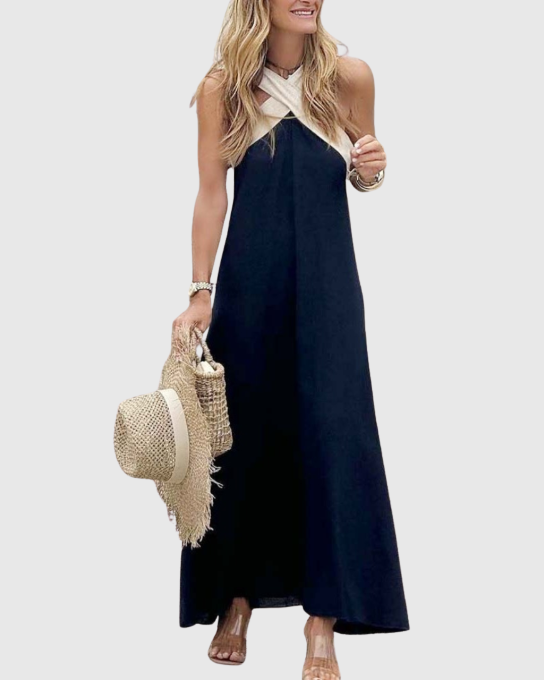 ORELLA | CROSS-NECK MIDI DRESS