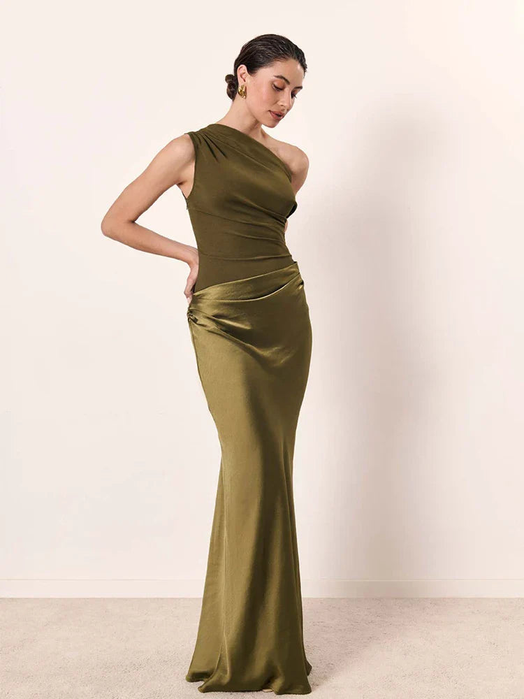 AGNIESZKA | SATIN ONE-SHOULDER MAXI DRESS