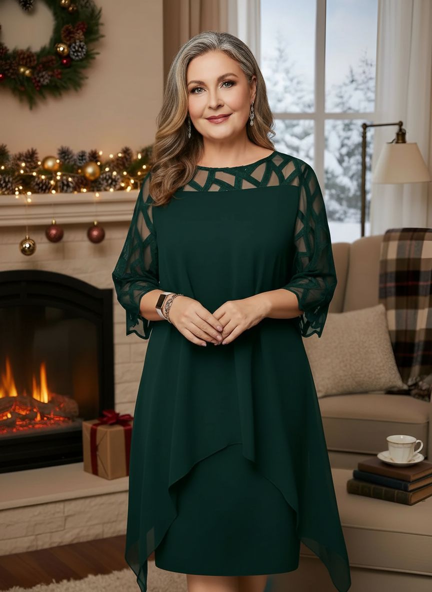 Margaret | Elegant Sheer Sleeve Midi Dress