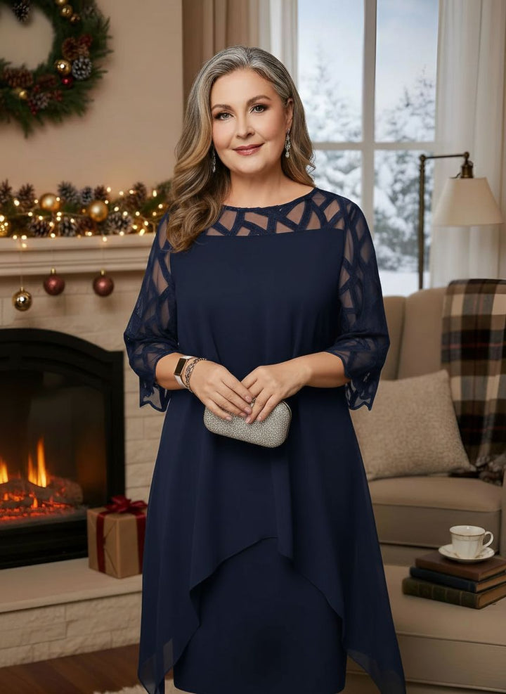 Margaret | Elegant Sheer Sleeve Midi Dress