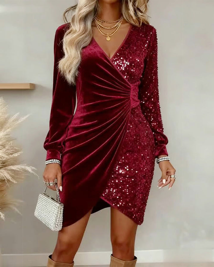EMILIA | SEQUINED VELVET WRAP DRESS
